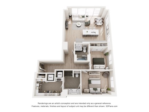 Floor plan for 2 beds, 2 baths, 1226 sqft
